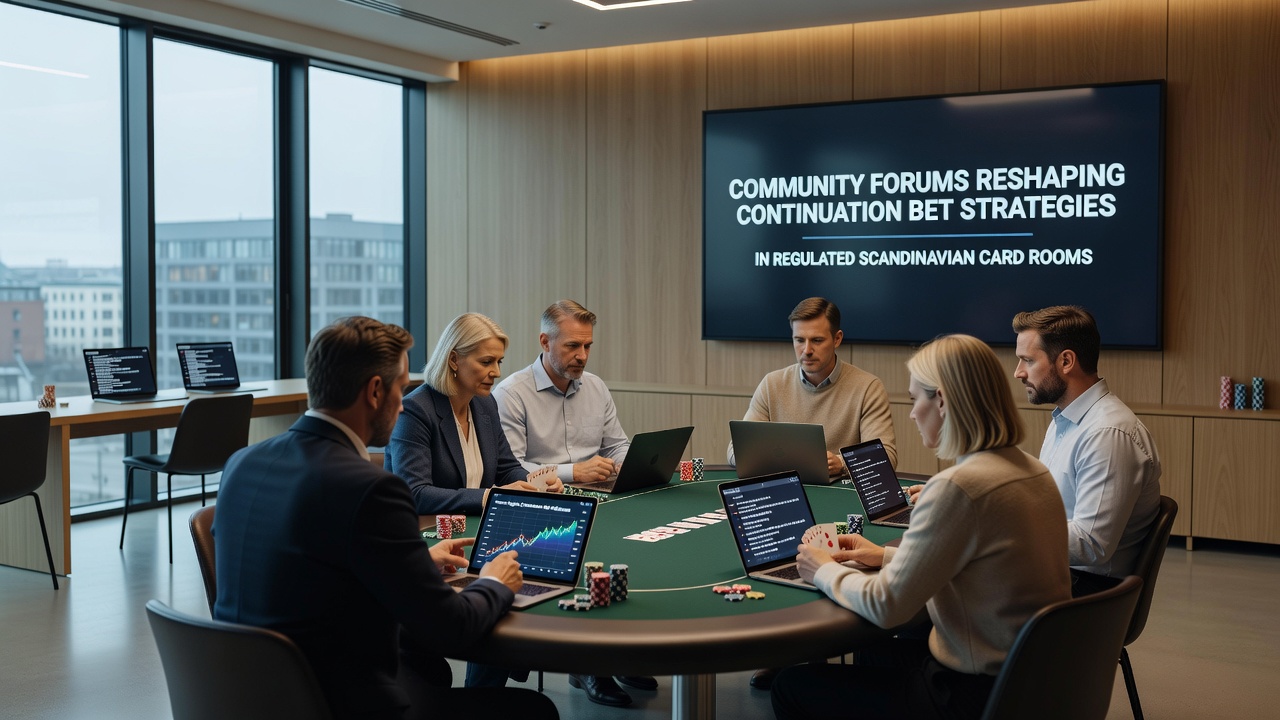 Screenshot of a detailed forum thread analyzing continuation bet frequencies from regulated Nordic poker sessions